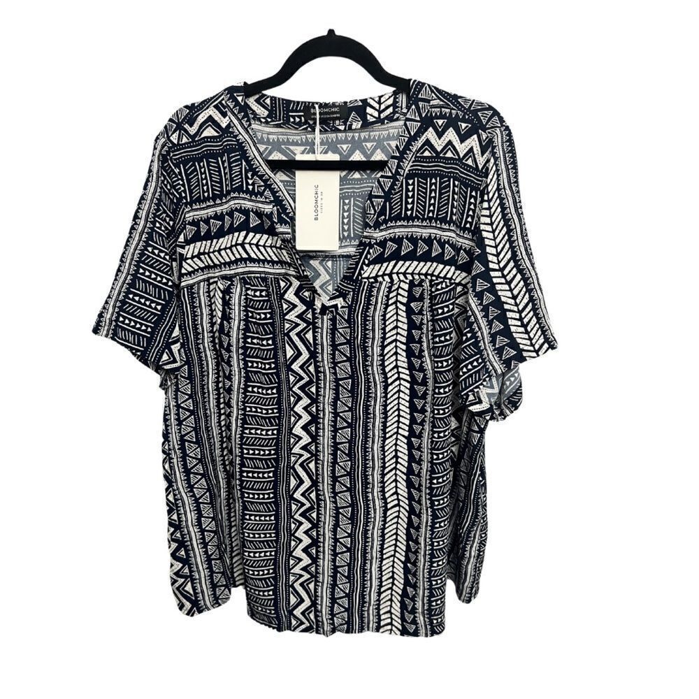 Bloomchic Geometric Print Top Navy - Picture 2 of 6